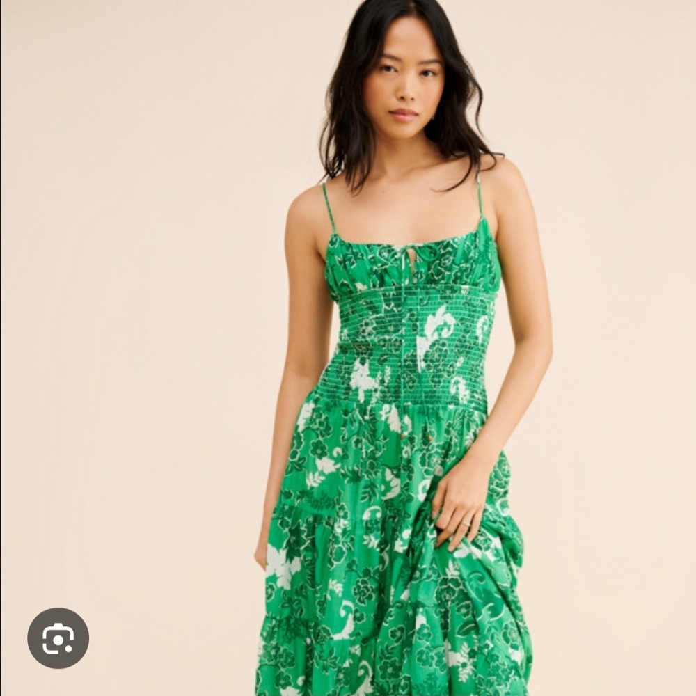 Anthropologie - SMOCKED DROP WAIST Green Dress - XL - Picture 2 of 6